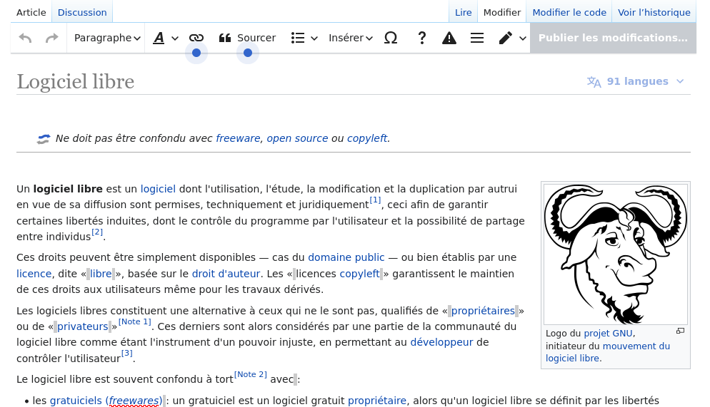 Capture d'écran d'une contribution sur Wikipédia