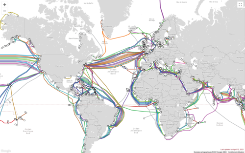 Carte mondiale des câbles sous-marin. Source : Telegeography