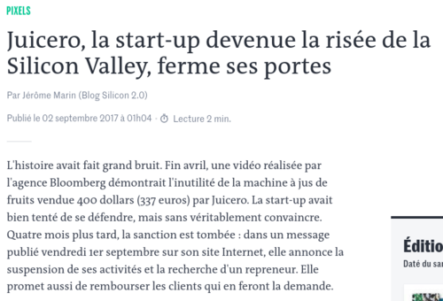 Extrait d'un article à propos de la start-up Juicero.