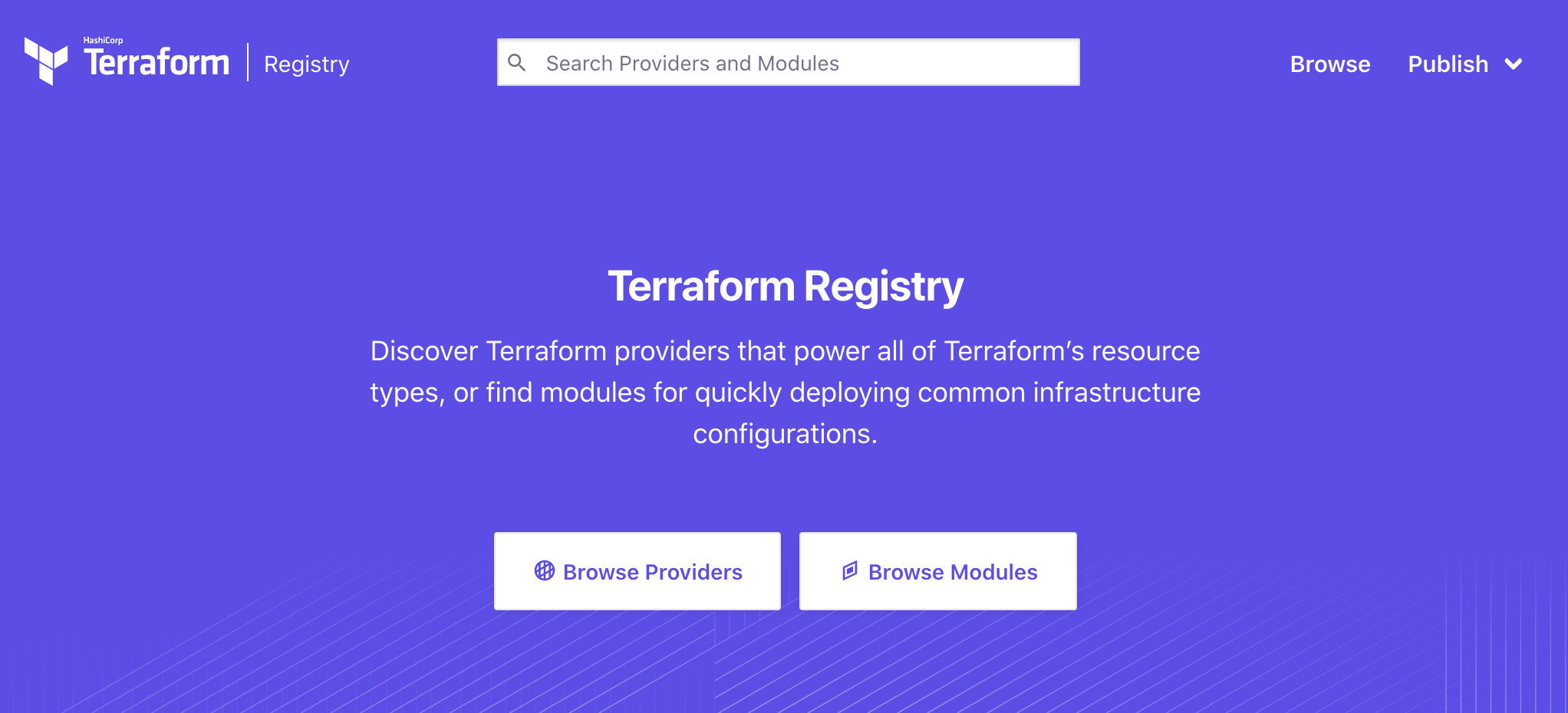 screenshot: terraform registry landing page